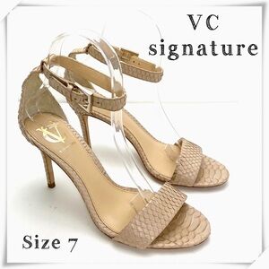 Vc signature Vero Cuoio Snakeskin leather Strap Heel Sandal in Nude Beige